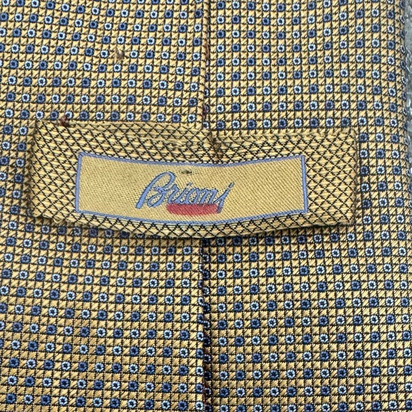 BRIONI Handmade Italian Seta Silk Tue Gold With Blue Detailing 58.5” Luxury - Picture 3 of 7